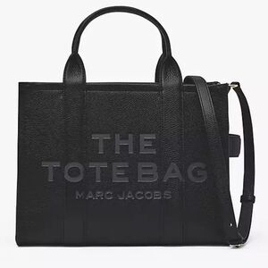 New Marc Jacobs The Leather Medium Tote Bag Black Purse Handbag
